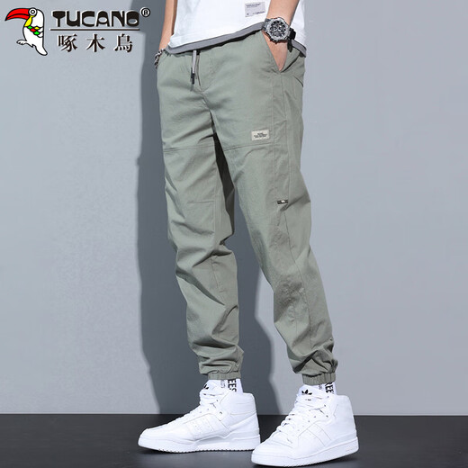 Pantalones de pájaros carpinteros (Tucano) Pantalones casuales de hombres Pantalones de primavera y verano Pantalones de seda de hielo Pantalones transpirables Harun Working Men's Light Green 32