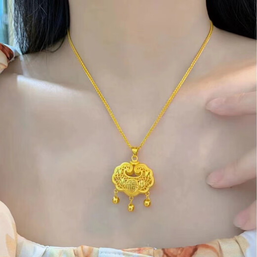 Chuxiao's new 18K gold pendant safe lock for women 999 gold lock 3D hard gold longevity lock necklace gift versatile for girlfriend Gold safe lock + Luk Fook black rope