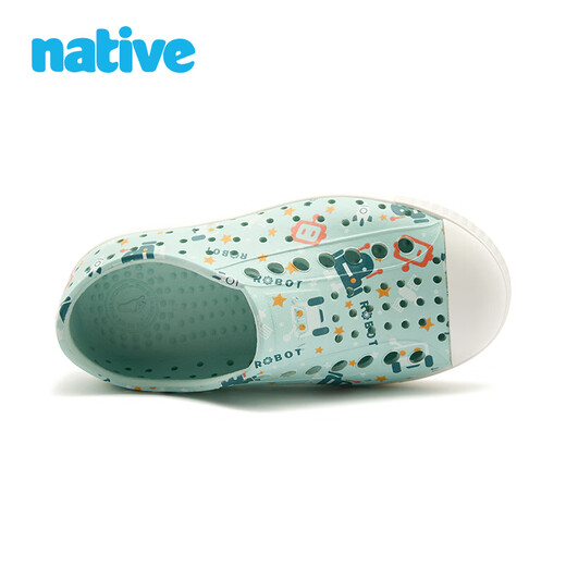 
native2025 Jefferson, Whale, Sea Series, Children's Cave Shoes, Boys and Girls Sandals, Water Green Machinery Comics, White 31