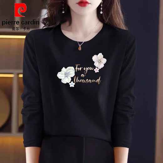 Pierre Cardin Pink reines Baumwolltemperament Langarmed T-Shirt für Frauen, Frauen mit dem altersreduzierenden Basishemd von Frauen für Frühlings- und Herbst 2025 neues Modell auf H6296 Graupulver Baumwolle Langarmed L (Empfohlen 105-120 Jin [Jin gleich 0,5 kg]))