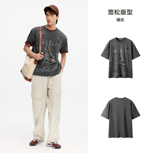 森马（Semir）短袖T恤男手绘涂鸦摇滚风上衣2025纯棉夏装街头潮流109325100117
