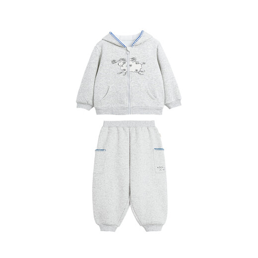 white wheat儿童2025冬季新款保暖套装男女童卡通宝宝连帽上衣裤子 灰色卫衣 90