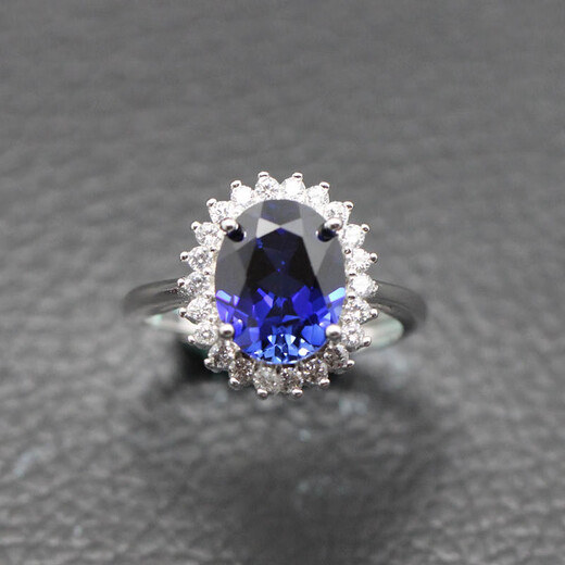 Chi Pan Princess Diana sapphire ring for women, sterling silver, hypoallergenic, live mouth, classic dark blue color gemstone jewelry, tanzanite, live mouth, adjustable