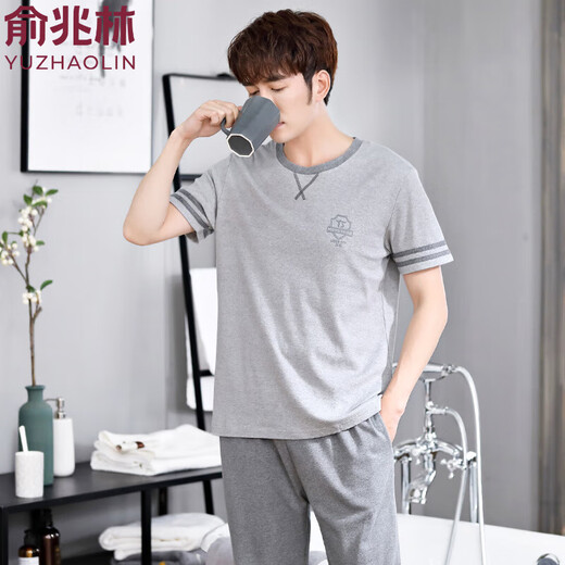 Yu zhaolin pyjamas masculin coton pur coton pantalon à manches courtes adolescents masculins minces de vêtements de maison d'été pour hommes à la maison 9921 l (170 tailles) recommandés de porter du poids 120-140