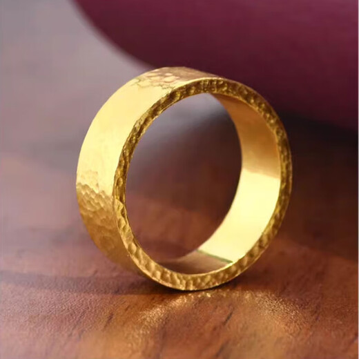 Jinmanyuan gold ring men's gold 999 solid domineering wide face hammer ring flat plain ring ring can be engraved 60 grams (ring width 12-18mm)