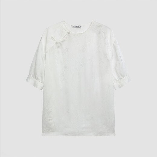 BO [neuer chinesischer Stil] Bobing Button Round Hals kurzärmeliges Hemd für Fraueneinkaufszentrum Gleicher lose Temperament Top BDR2HD1396 W40 Weiß S
