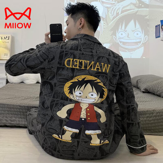 Cat Man (Miiow) Pajamás de algodón puro Spring y Autumn Adolescente Cartoon Estudiante Cardigan Gran tamaño Manga de manga larga Manga Home Clothing 9902 (Cárdigan de manga larga) M