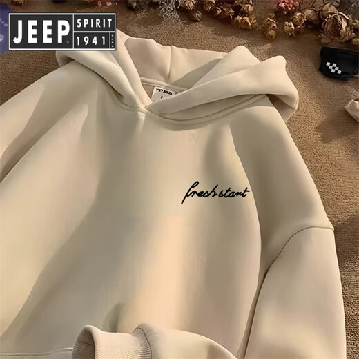 JEEP SPIRIT тяжелая однотонная хлопковая белая серая модная мужская толстовка с капюшоном американского бренда с надписью осенне-зимняя свободная плюс бархатная толстая белая серая XL (рекомендуемый вес 125-140 Джин Джин равен 0,5 кг)