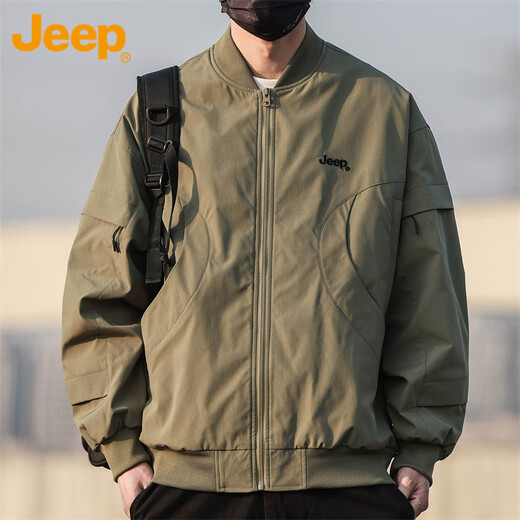 Jeep (JEEP) jacket men's autumn and winter trendy baseball uniform jacket men's casual loose work clothes military green XL