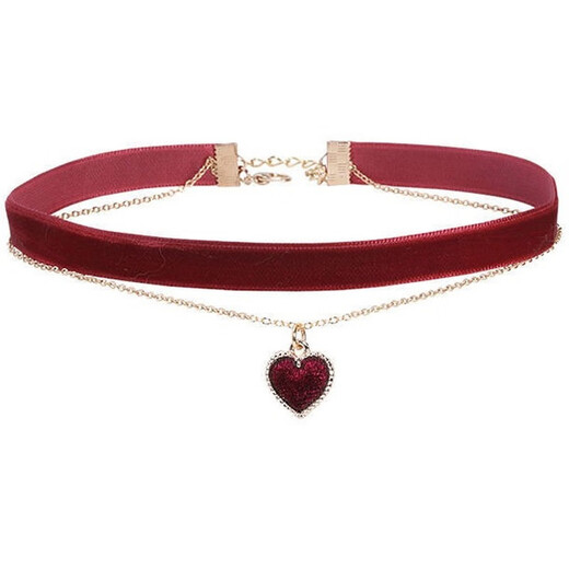 Feiyu burgundy velvet love necklace, atmospheric double-layer tassel clavicle chain, retro style velvet choker, red love heart
