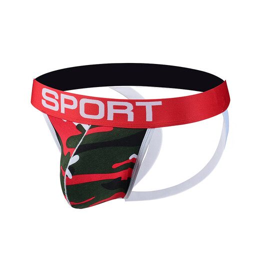 YAWULFE men's underwear European and American double thong camouflage printed combed cotton breathable butt lifting men's thong brown XL