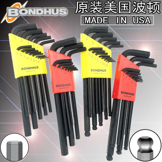 Bondhus importierte US -amerikanische und englische Ball Kopf Hexagon Schraubenschlüssel Set Flat Hex Sechseck Schlüsselschraubendreher 12137 Flachkopf 00538'13 Stück Set Set