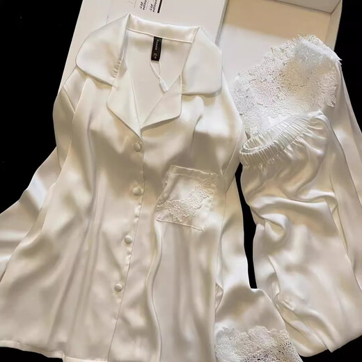 Shemengduo 2025 Nuevo pijama de manga larga para mujeres en primavera y otoñal seda de seda simple ropa para el hogar para ropa de verano 13533 luna blanca única talla mm