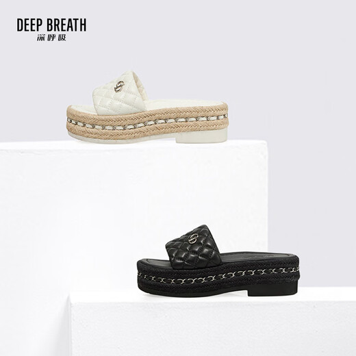 Deep Atem Tief Atem Frauenschuhe französische High-End-Diamant kleiner Geschmackstil Dicker Sohle Sandalenschuppen Frauen Ax14105 Weiß 38