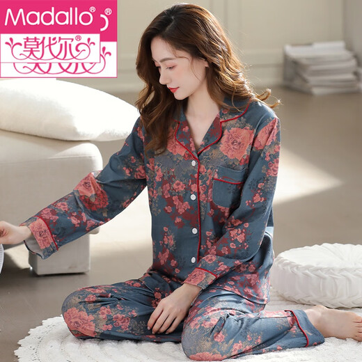 Pijama modal para mujeres en primavera y otoño manga larga algodón puro estampado dulce madre de mediana edad El estilo de otoño puede usar ropa de vestir en el hogar 9215 L (165)