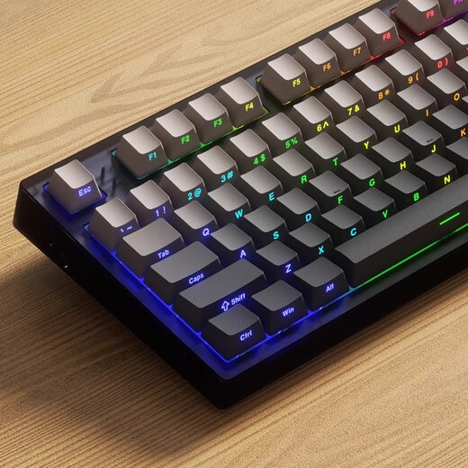 腹灵mk870黑莓侧刻机械键盘蓝牙有线无线蓝牙客制化电脑游戏静音办公 【三模】黑曜石+微尘侧刻键帽 KTT茶轴【万金油】