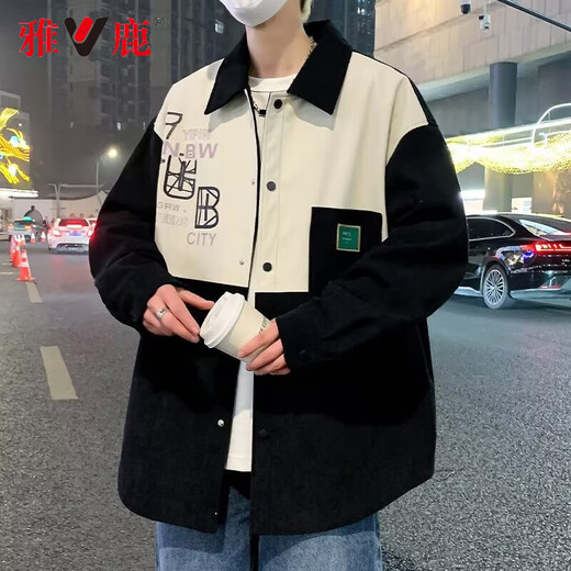 雅鹿春季外套男潮流港风夹克男装衬衫街头休闲上衣衣服春秋款男士外衣 D687杏色 常规 7XL （推荐220-265斤）