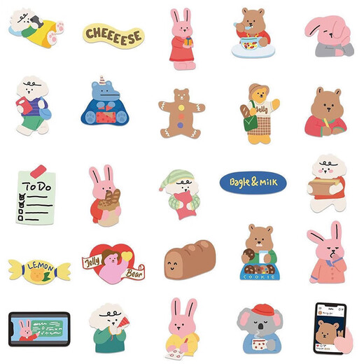 100 Korean dailylike rabbit stickers ins style cartoon Korean style high-looking bear handbook mobile phone case DIY decorative stickers Korean dailylike small stickers 100 pieces