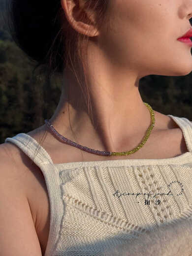 Fujiu original design natural tanzanite peridot necklace high ice transparent gem plate bead clavicle chain necklace