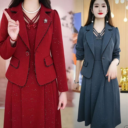 Doretin Single/Suit Madre de mediana edad Mother Set de dos piezas para mujeres Spring y otoño Vestido nuevo para mujeres Traje de moda para mujeres Spring 9859-Apricot Traje de color Broche Random M