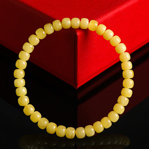 Yueyin Baichuan beeswax bracelet for men and women, chicken oil yellow floating flowers, straight cut single circle bracelet with certificate, lucky gift box, about 5*6mm