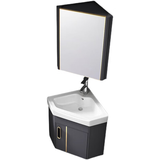 Ai Style One Bathroom Triangular Bathroom Cabinet Combination Space Aluminum Household Washbasin Corner Washstand Simple Small Apartment Corner 37*37 Gentleman White Cabinet + Basin + Mirror Cabinet