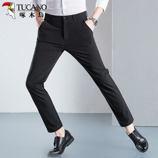 Specht (Tucano) Casual Hosen für Männer Sommergeschäftsmode vielseitige Atmungshose Schlanke lange Hosen Herrenkleidung schwarz 34