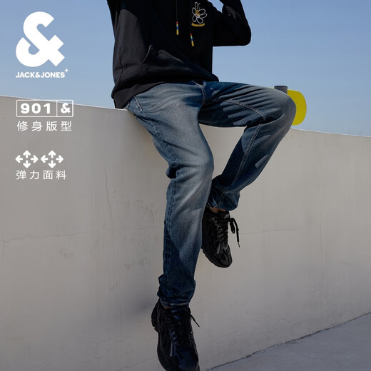 JACK&JONES 25 years of men's fashion trend slim straight elastic casual versatile dark jeans long pants men's trousers for all seasons dark denim blue 120 first batch 31 175/80A (W31/L30) pre-sale