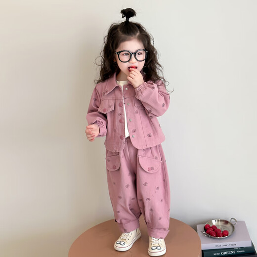 La tarjeta de la tarjeta es para el traje de niñas primavera y otoño 2025 ropa nueva para niños de la chaqueta de trabajo casual de la niña de la niña de dos piezas de dos piezas de loto rosa rosa y traje de otoño de 110 cm recomendado para 3-4 años (aproximadamente 105 altura)