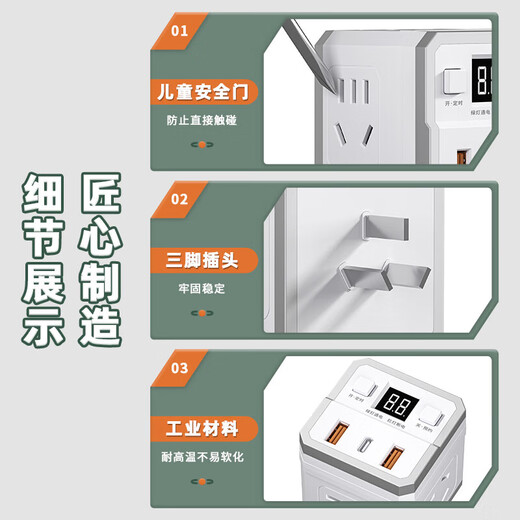 Intelligent fast-charging Rubik's Cube socket Xiaomi's same style wireless conversion plug-in strip plug strip plug wiring board dormitory home multi-functional night light USB interface 3C certification 20W fast charging 4-sided Rubik's Cube/USB/typeC/scheduled power off/night light