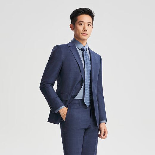 雅戈尔（YOUNGOR）西服男753款修身套西上衣蓝灰隐格纹面料抗皱挺括2025商场同款 蓝灰YOTX212753HIY上衣 175B 175/96A （推荐75-80公斤）