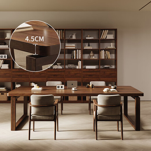 Iron Emperor walnut living room solid wood desk modern double computer table dining table work table long table study table office tea table rubber wood bachelor's chair (fabric seat)