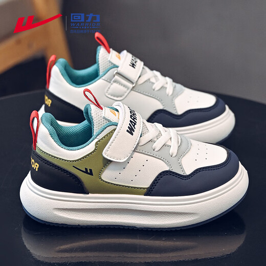 Warrior Boys' Shoes Soft Sole Children's Sports Shoes White Shoes Low-top Sneakers WZ(CL)-0969 White/Grey Green/Blue 35