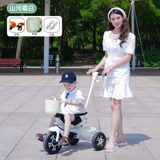 Phoenix (Phoenix) children's tricycle, bicycle, pushable baby tricycle, children's tricycle, pushable and rideable children's bicycle, three-wheel coffee color | titanium empty wheel + pedal + push handle