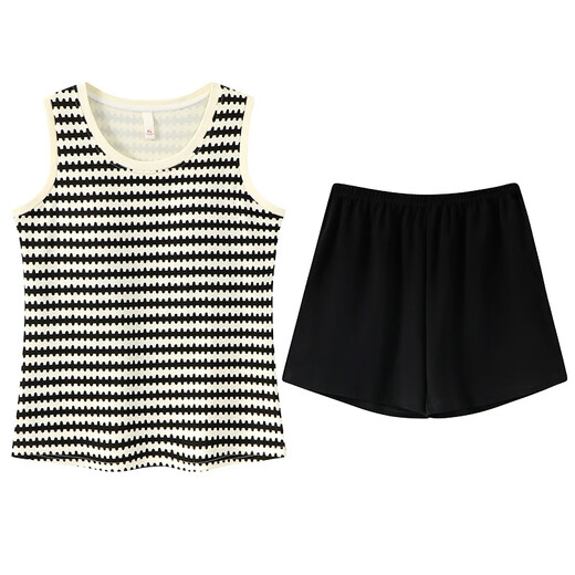 Jiaocai Meng Pylon Pyjamas en coton pour les femmes avec des tampons mammaires, vous pouvez porter des gilets et des shorts pour les vêtements pour la maison jeune et d'âge moyen 6167-1A avec des tampons mammaires 2xl (recommandé 135-155jin [Jin est égal à 0,5 kg]))