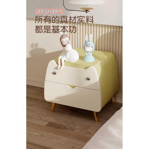山头林村床头柜女孩卧室实木收纳边柜简约现代网红创意可爱猫咪小柜子 少女粉 全实木 整装(需自行安装四个脚)  4840