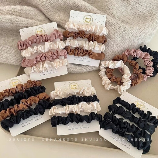 Loose satin large intestine hair tie, simple hair rope, versatile headband, women's ball head hair elastic band TS62-satin large intestine hair tie 1 random