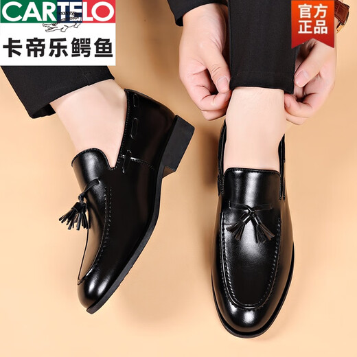 Cartelo Crocodile (Cartelo) Matter Anzug Herrenlederschuhe für Männer mit flacher Lösung für formelle Kleidung für Jugendspitze.