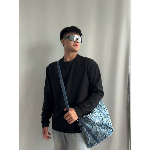 Футболка с длинными рукавами Digada Cleanfit Henry Neck для мужской весны и осенью лета Новая толстовка Вафель Американская базовая футболка футболка CQS-1381 Серый плюш стиль 2xl