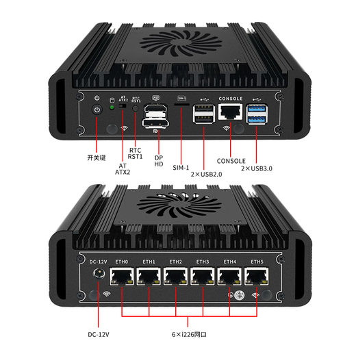 倍控J6412软路由工控机迷你主机嵌入式服务器物联网5G嵌入式电脑6网口linux多网卡linux centos				 4G内存128G固态 H31F风扇机箱6网口J6412
