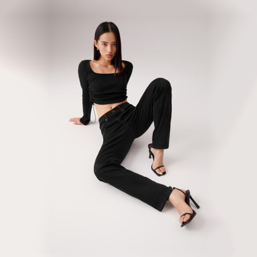 Levi's李维斯女士724高腰修身直筒美式简约复古cleanfit牛仔裤 黑色 26 (28)
