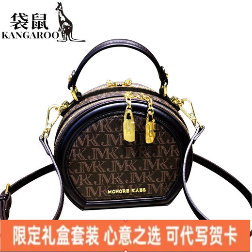 袋鼠（KANGAROO）轻奢品牌牛皮女包明星网红洋气高级手提小圆包休闲大气斜挎单肩包 【生日礼物送老婆女友】米白