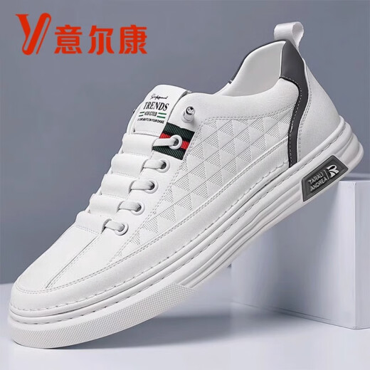 意尔康王子2025春夏季新款男鞋金典板鞋透气小白鞋男款休闲时尚皮鞋男休闲鞋 672  白色 运动鞋尺码 41 标准运动鞋尺码