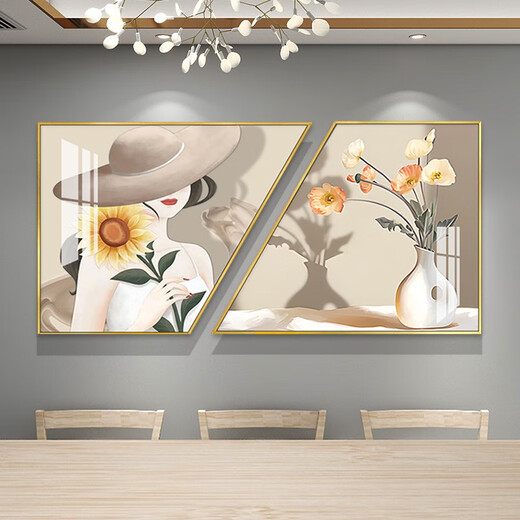 
Light luxury restaurant decoration painting modern simple dining room hanging painting dining table background wall creative combination crystal porcelain painting TXMG12119 60*70*2/two combination 60*120 elegant black 3