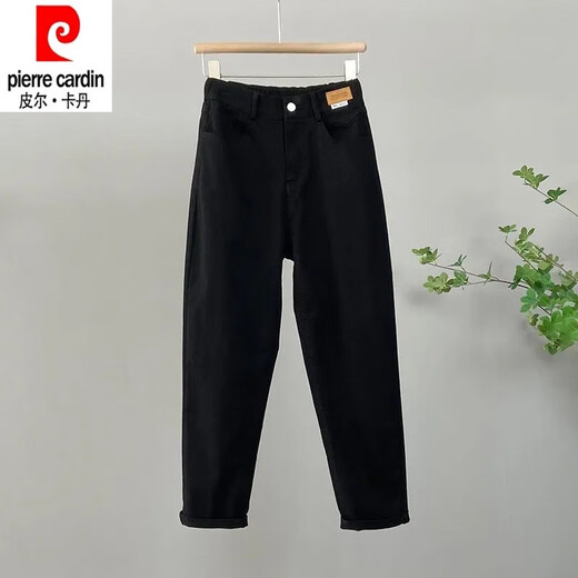 皮尔卡丹（pierre cardin）高弹大尺码牛仔裤女2025春秋新款高腰宽松休闲显瘦老爹哈伦九分裤 杏色1392 无腰带 S 80-100斤