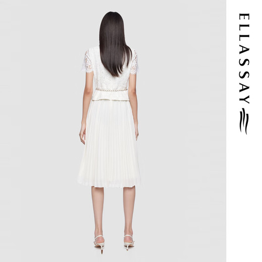 歌力思（ELLASSAY）2025夏季新款棉舒适异质拼接气质简约系蕾丝连衣裙女EWD362Y12200 纯净白 L