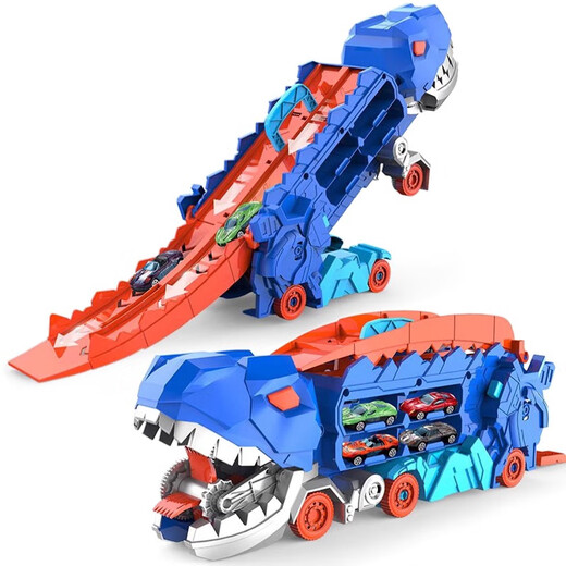Yongjule children's Tyrannosaurus rex dinosaur devouring rail car toy deformation ejection alloy car for boys 3-6 years old 2 cars devouring dinosaur deformation rail car with 4 alloy cars