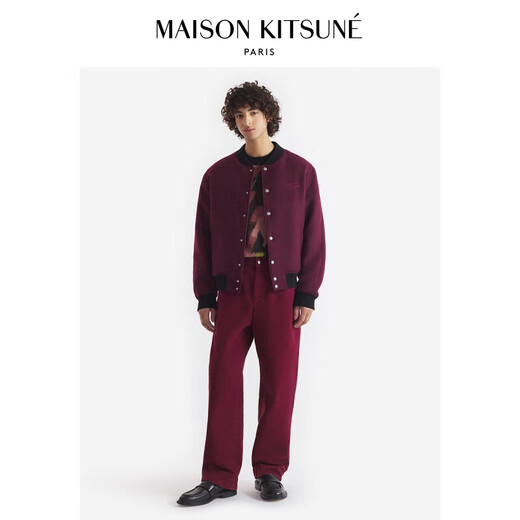 Maison Kitsune男女同款秋冬甄礼手写体系列羊毛混纺休闲外套 P677【安可拉红】 L