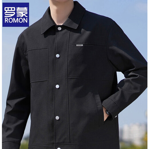 Romon jacket men's spring and autumn 2025 new fashion brand high-end lapel business casual tops youth large size black XL recommended 140-160 Jin Jin equals 0.5 kg