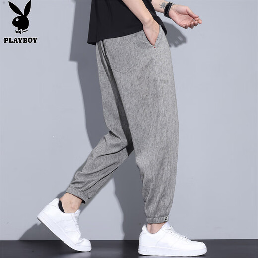 Playboy (Playboy) Casual Hosen für Männer Sommerhosen für Männer Eis Seide Leinen dünne Sport lose Bindungen Füße trendige Neun-Punkte-Hosen